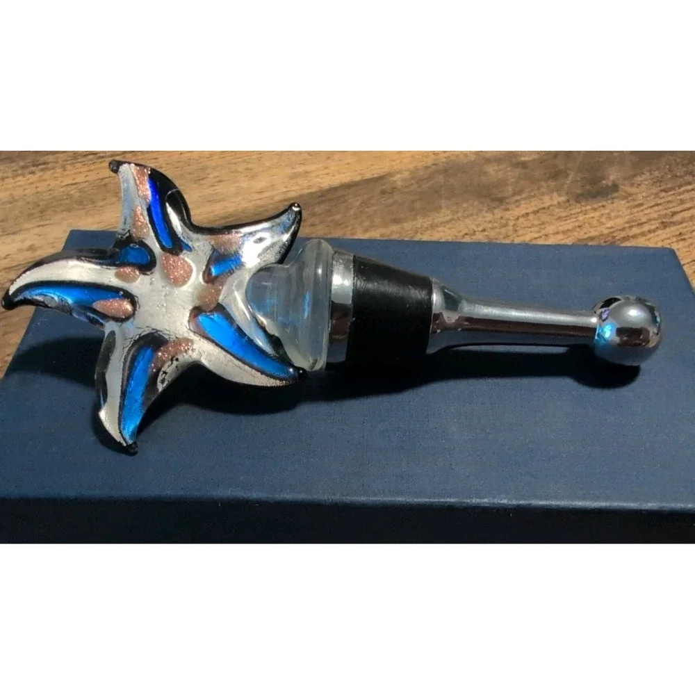 BOXED Glass Starfish/ ‎ Stainless Steel Wine Bottle Stopper Handcrafted